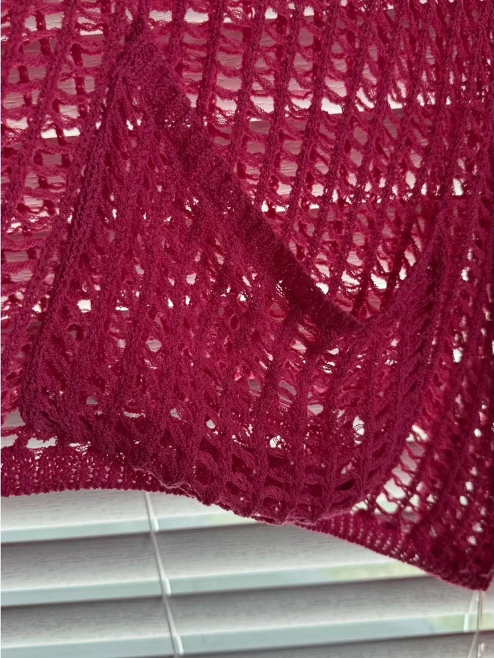 BiBi Open-Knit V-Neck Sweater - Deep Berry - Picture 2 of 4